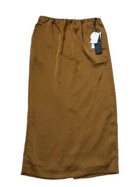 NWT Spick & Span Satin Midi Skirt Women 27" Brown Elastic Waist Made Japan
